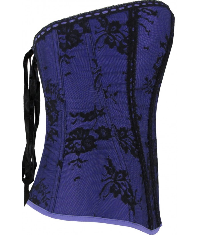 Purple Satin Corset With Floral Overlay Discreet Tiger 